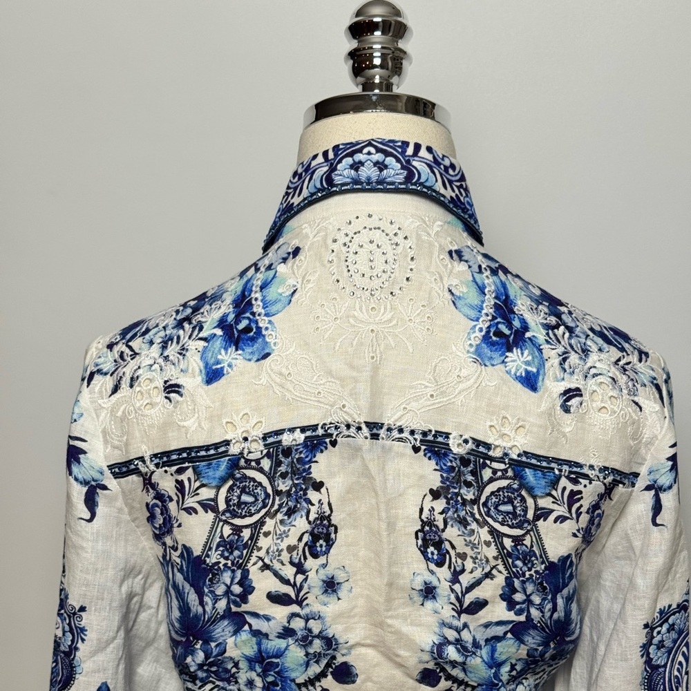 Camilla Cropped Wrap Shirt With Borderie Yoke Size XS - Picture 10 of 13